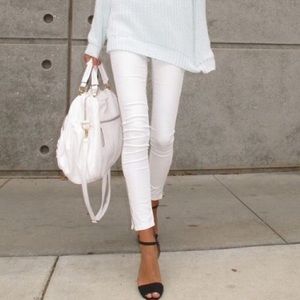 American Apparel White High Waisted Zipper Jean